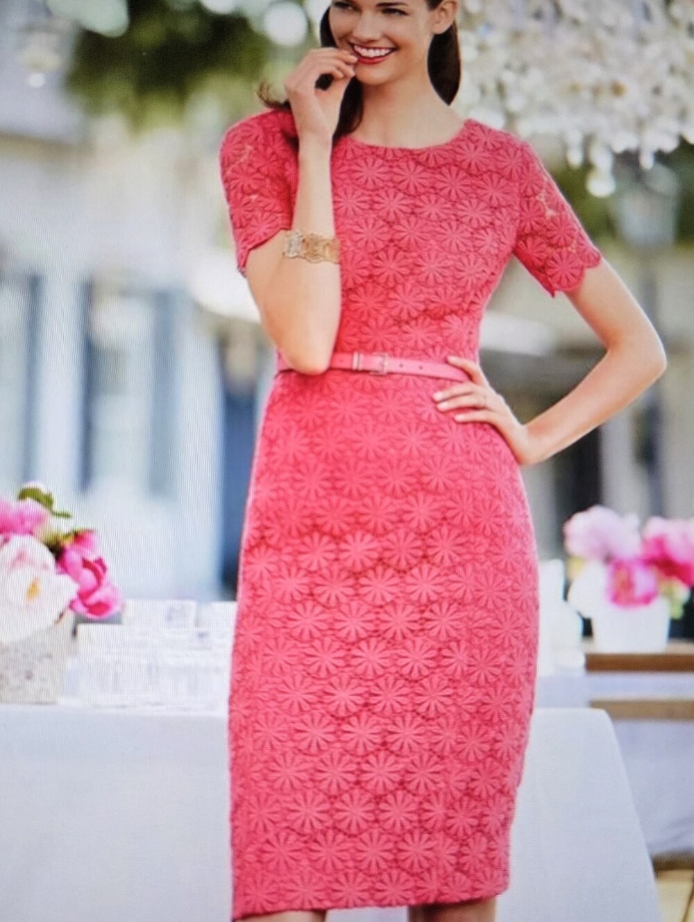 Talbots Crochet Lace cocktail dress salmon color
